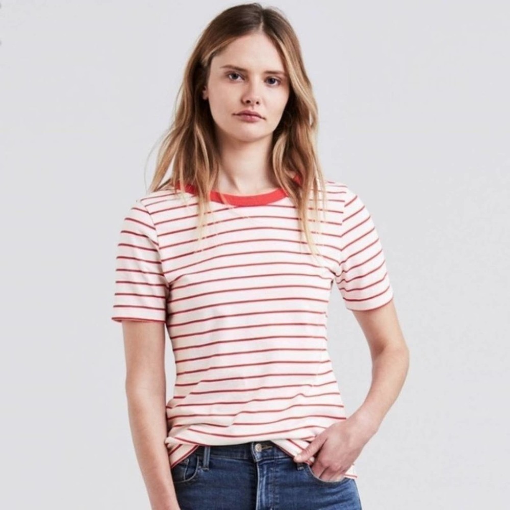 Levi’s Red Striped Back Scoop Tee Short Sleeve Size XSmall